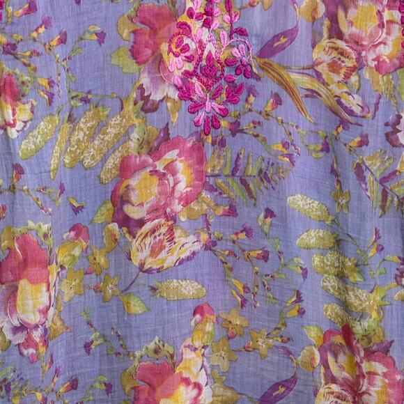 Amaya Size 44 Large Hand Block Printed Embroidered Floral Tunic Blouse - Picture 7 of 9